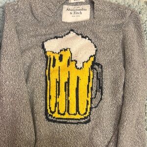 Abercrombie & Fitch Gray Sweater with Yellow Beer Mug